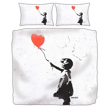 BAMBINA CON PALLONCINO DI BANSKY, PARURE COPRIPIUMINO COLLEZIONE D'AUTORE