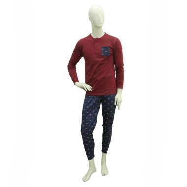 PIGIAMA UOMO 2735 CALDO COTONE POLSINO  BORDO