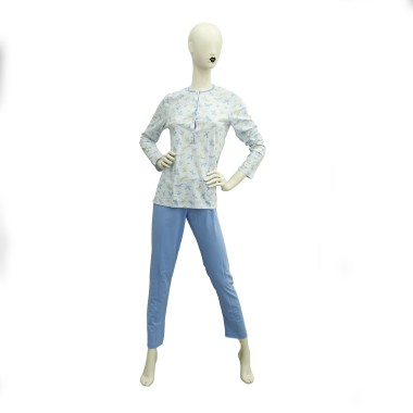 Pigiama Donna Manica Lunga con Pantaloni Lunghi. Disponibile nel Colore Azzurro e Fino alla Taglia 60