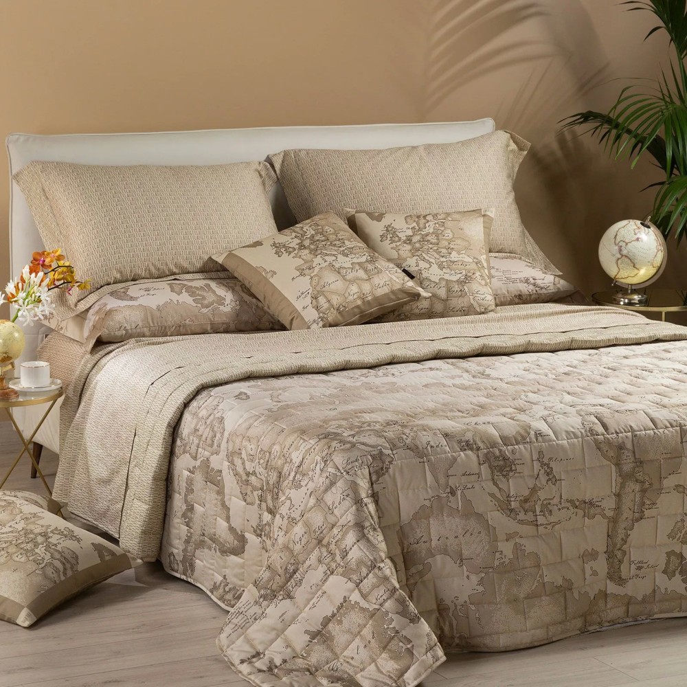 GEO SAFARI COPRILETTO TRAPUNTATO IN RASO DI COTONE 1A CLASSE HOME COLLECTION