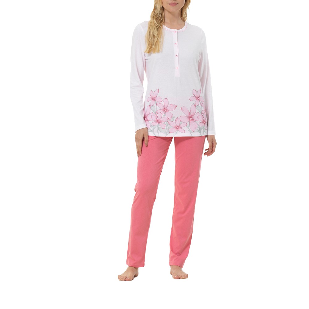 Pigiama Donna Manica Lunga con Pantaloni Lunghi. Disponibile nel Colore Blu e Fino alla Taglia 58