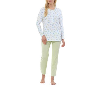 Pigiama Donna Manica Lunga con Pantaloni Lunghi. Disponibile nel Colore Azzurro e Fino alla Taglia 60