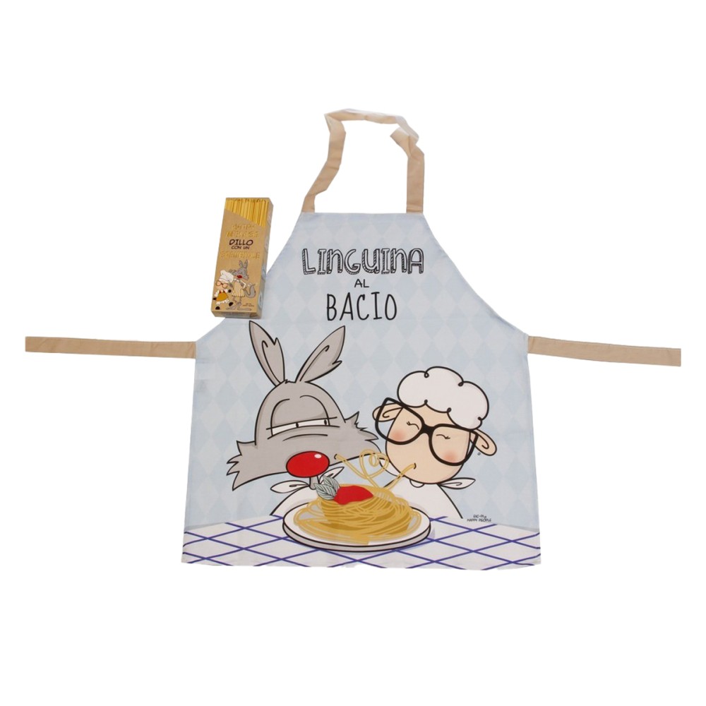 Grembiule Happy People. Messaggio: LINGUINE AL BACIO. Grembiule Happy People. Messaggio: LINGUINE AL BACIO.