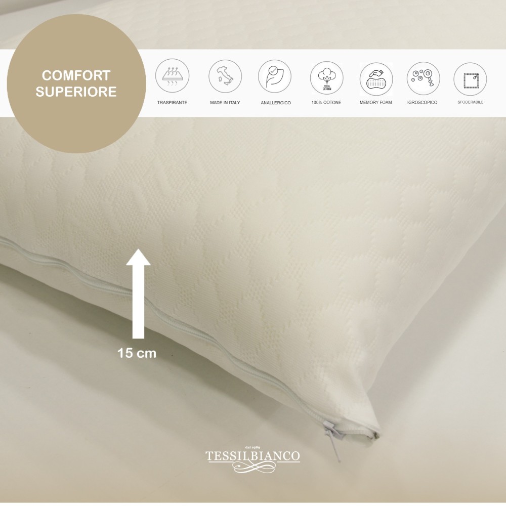 NOFFA Cuscino Basso Duro 6 cm in Memory Foam per Prono, Cuscino Letto Basso Guanciale per Dormire, Cuscino Sottile e Piatto Adulto 60x40cm