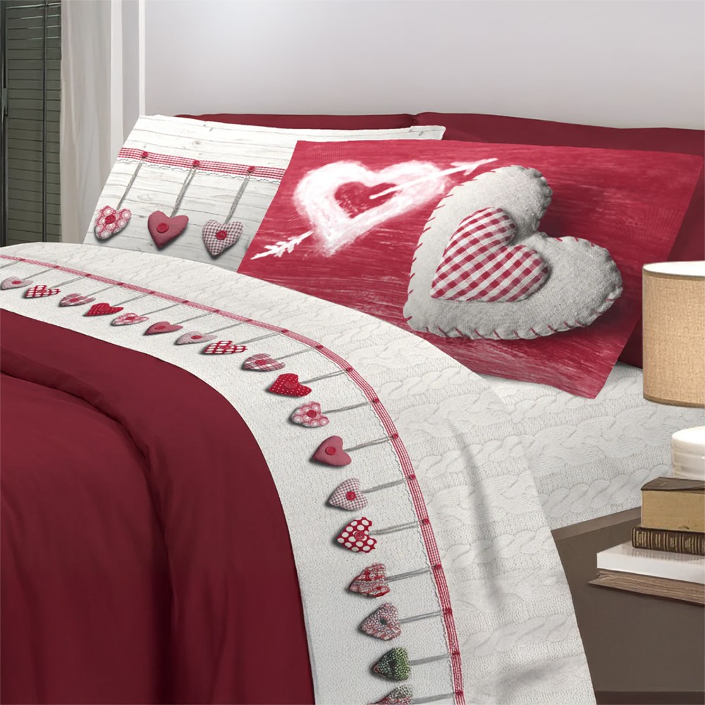 Cuori  completo letto cotone